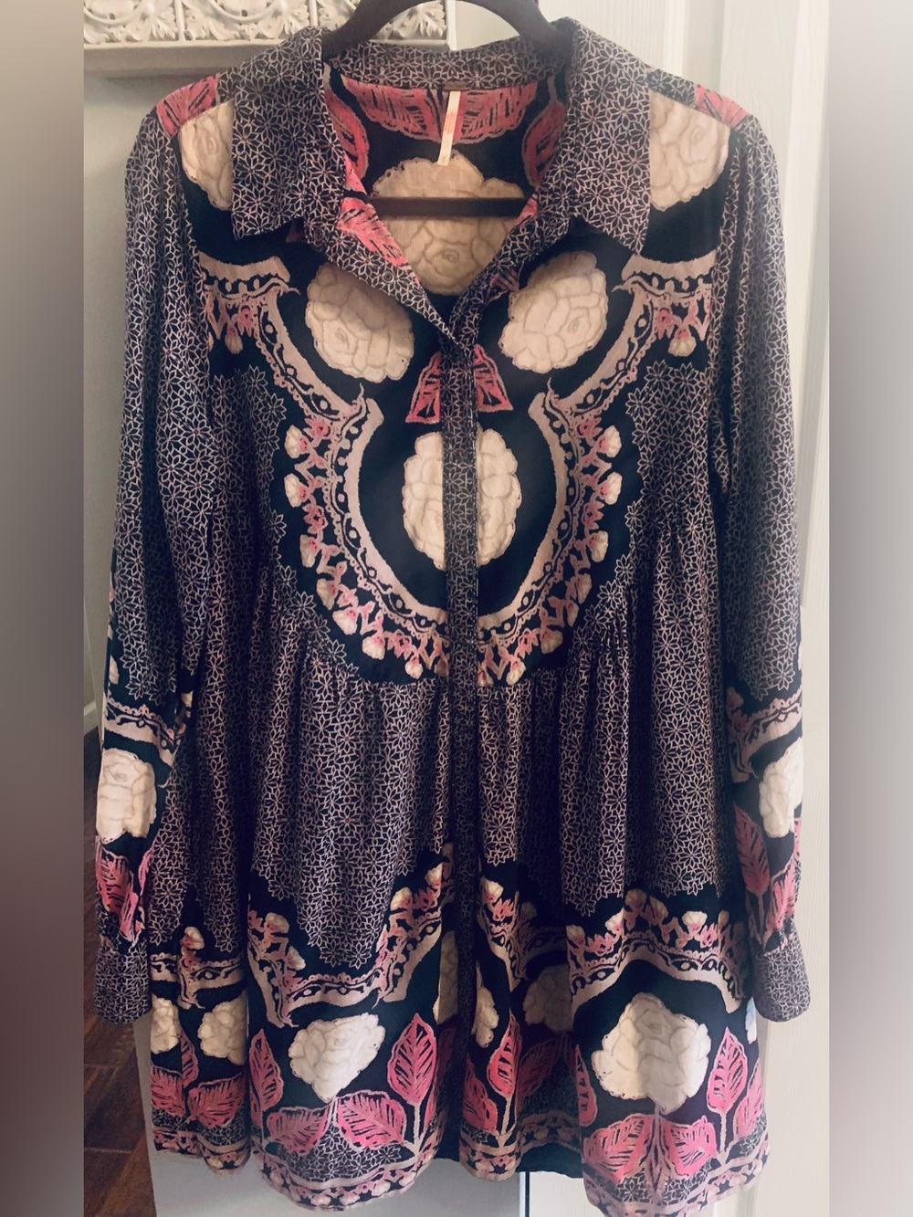 Free People Blue and Pink Floral Patterned Boho Mini Dress - M - Picture 2 of 9